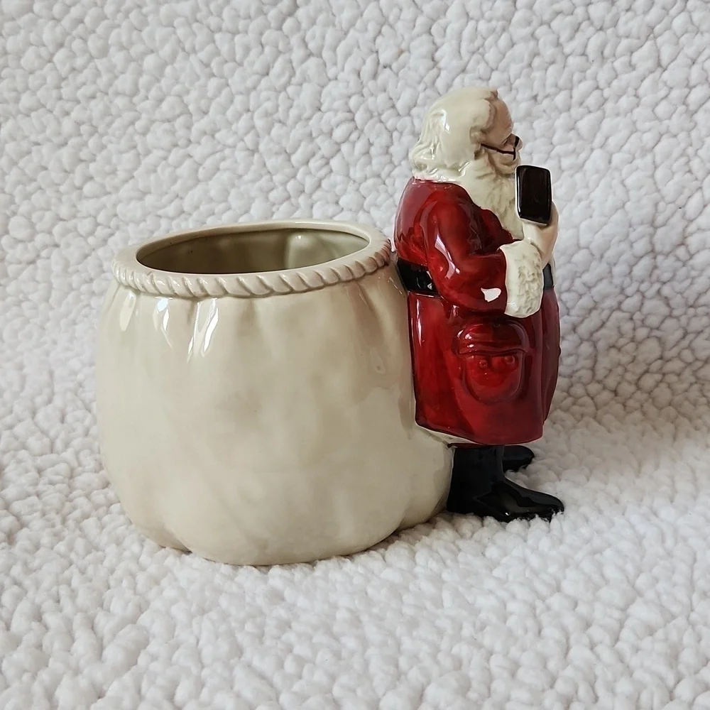 Vintage Gibson Greeting cards, ceramic Santa candy/ candle dish